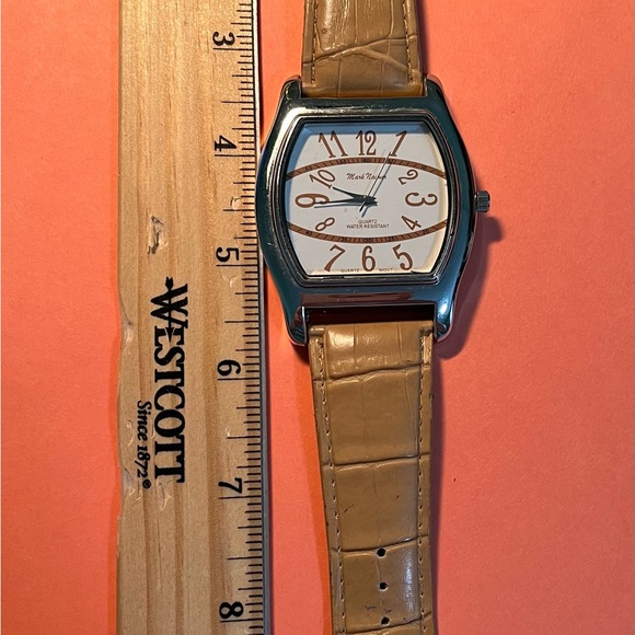 Mark Naimer Quartz Watch White Dial with Tan Accents, Tan Leather Band, Oversize - Picture 6 of 12